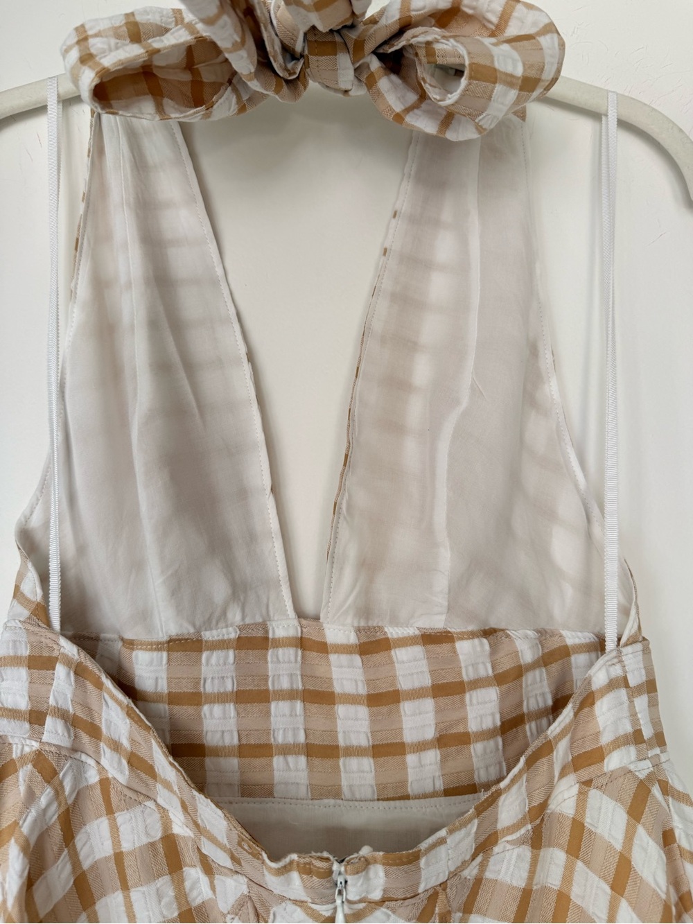 Free People Tan and White Gingham Backless A-Line Dress - Picture 7 of 9